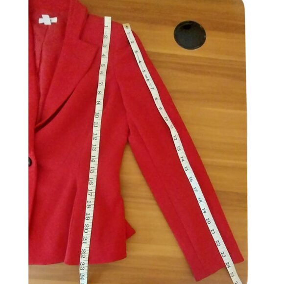 Macy's Bar III Women's Cardinal Red Crepe Button Closure Peplum Blazer Size 8 - Picture 8 of 10